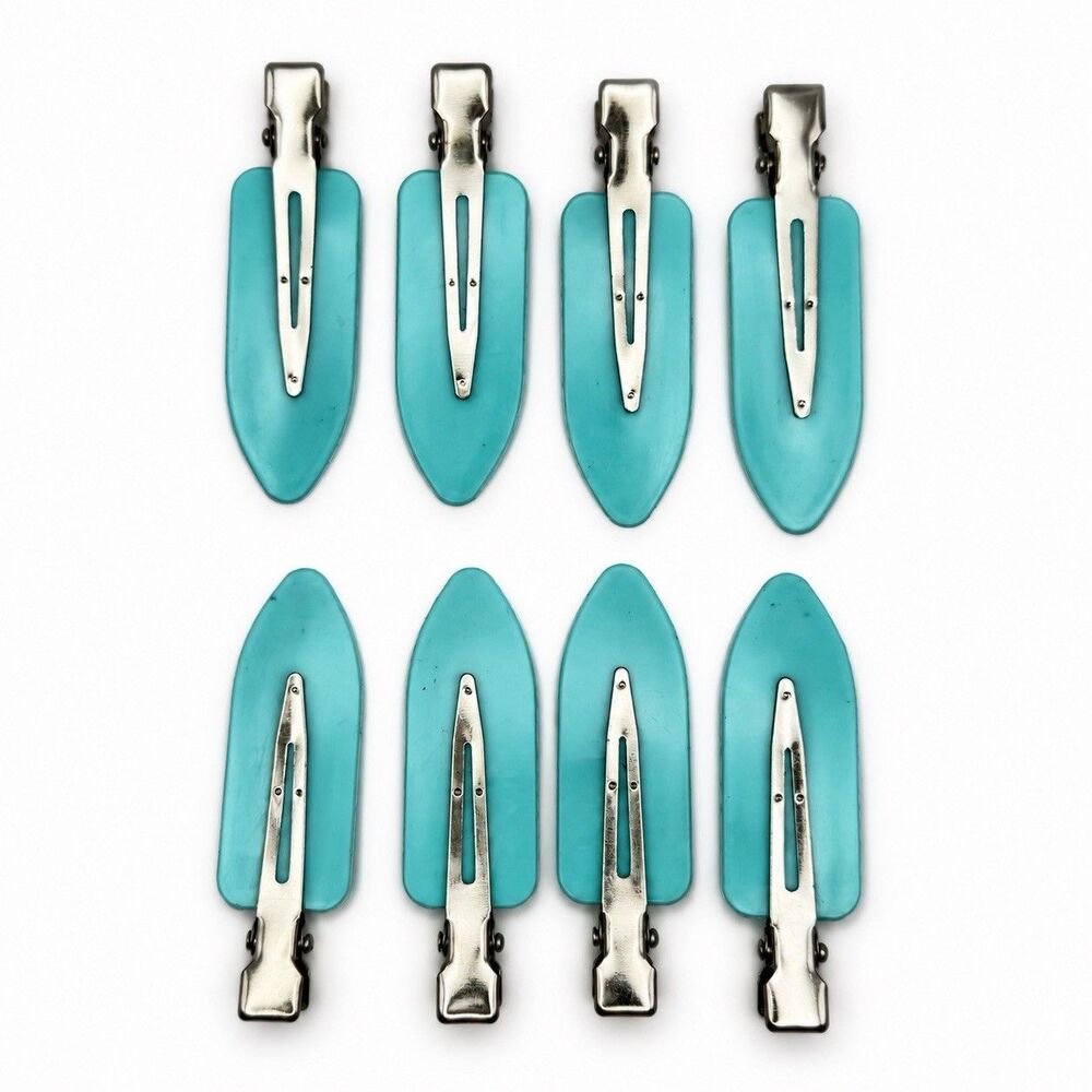 New Set 8x Aqua No Crease Hair Clips Metal Plastic Salon Styling Barrettes Clips